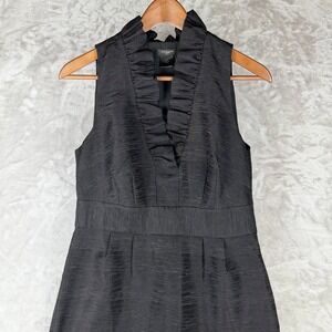 chic Ann Taylor Black Sleeveless Ruffle Neck Sheath Dress Knee Length size 6